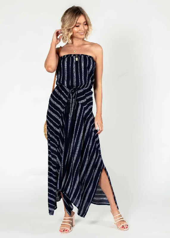 Delray Strapless Maxi Dress - Navy/White Chic maxi dresses