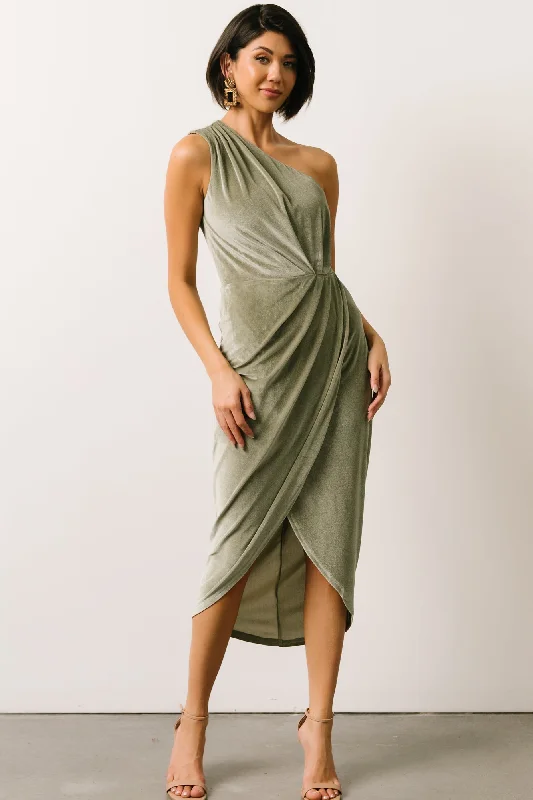 Kourtney Velvet One Shoulder Midi Dress | Sage Edgy midi dresses