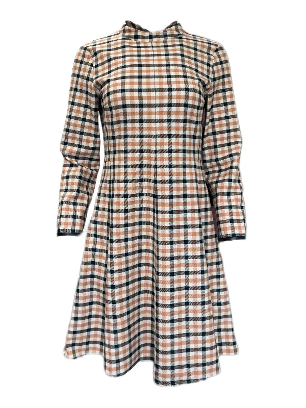 Marella By Max Mara Women's Natural Guana Plaid Long Sleeve A Line Dress Size 6 Glamorous maxi dresses