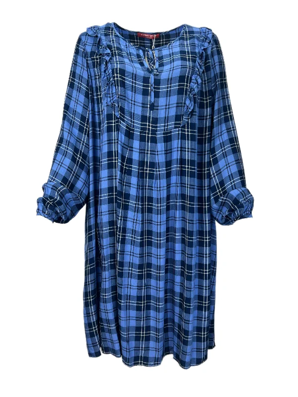 Marina Rinaldi Women's Blue Dattero Plaid Viscose Maxi Dress Vintage maxi dresses