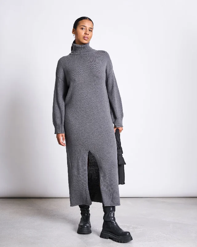 MIDI KNIT DRESS INARI DARK GREY GOTS Office midi dresses