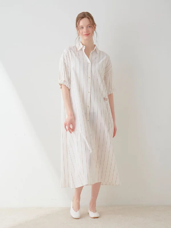 Resort Woven Striped Shirt Midi Dress Smocked midi dresses