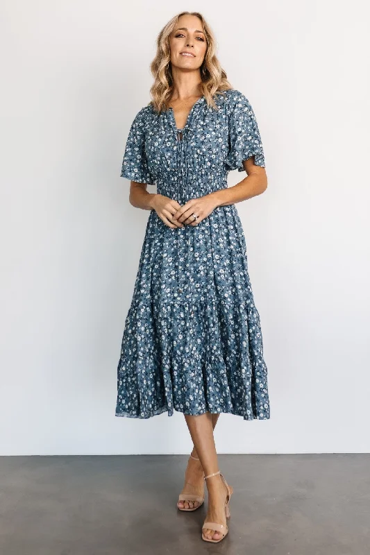 Spell Boho Midi Dress | Blue Floral Goth midi dresses