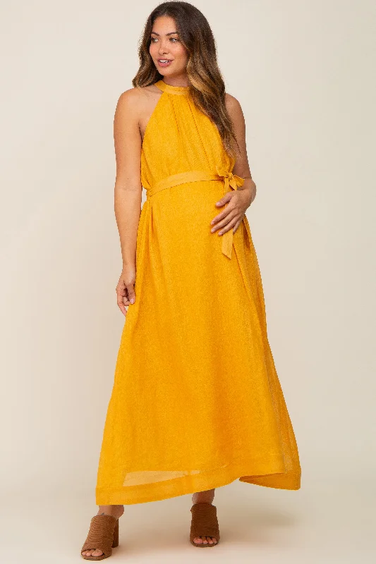 Yellow Linen A-line Maternity Midi Dress Red carpet midi dresses