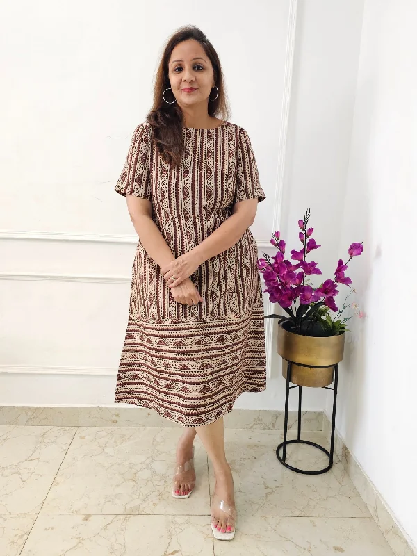 Zaira Kalamkari Cotton Midi Dress Comfortable midi dresses for everyday wear