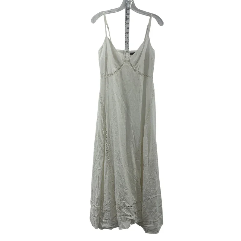 Abercrombie & Fitch White Stitched Trim Women's Linen Slip Dress Tall S Preowned Soft fabric unclassified dresses