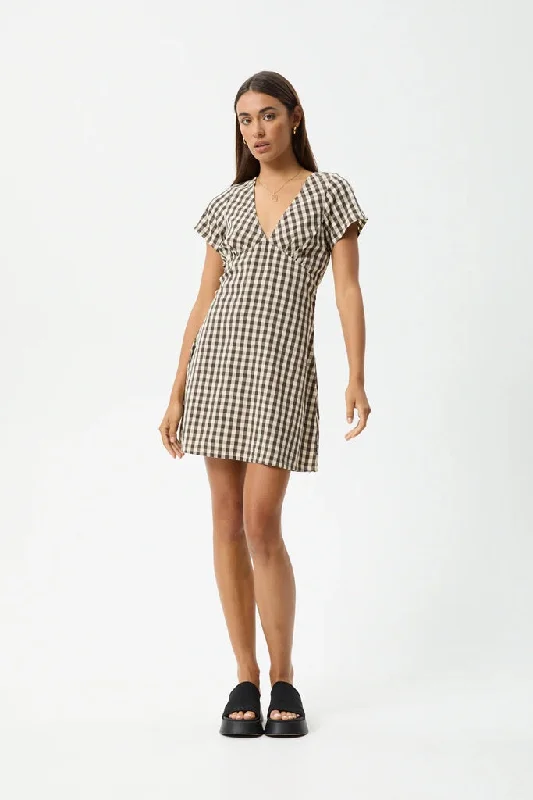 Afends Gambet Check Tea Dress Black / Sand Striped unclassified dresses