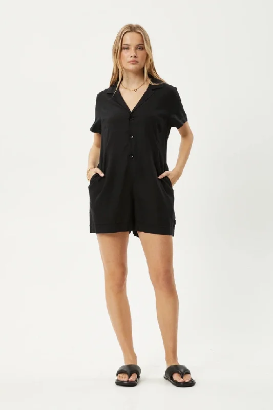 Afends Kokomo Hemp Playsuit Black Silk unclassified dresses