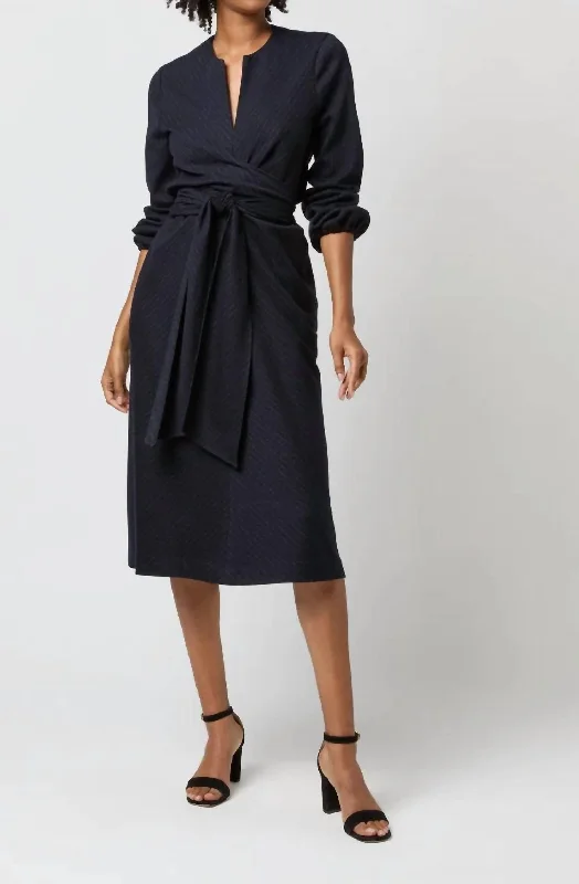 Alejandra Tie Dress In Navy Pinstripe Lace unclassified dresses