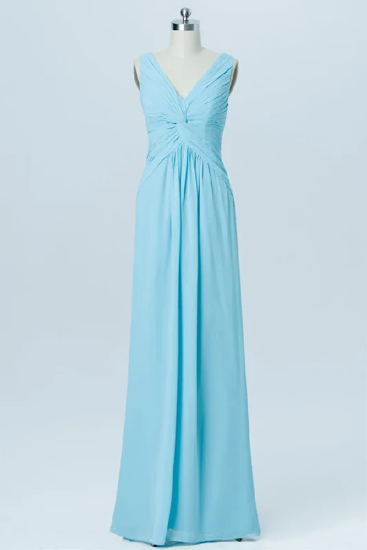 Aqua Blue Chiffon Twist Front Sleeveless Bridesmaid Dress Popular unclassified dresses