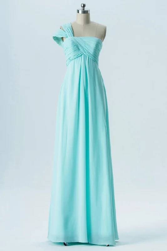 Aqua Blue One-Shoulder Double Straps Bridesmaid Dress Lounge unclassified dresses