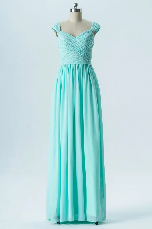 Aqua Blue Sweetheart Cap Sleeve Bridesmaid Dress Holiday unclassified dresses