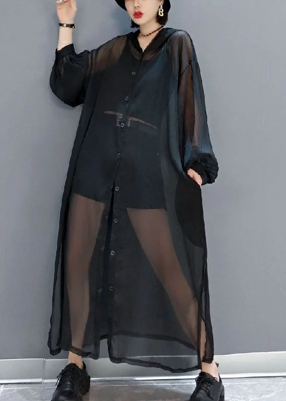 Black Loose Chiffon UPF 50+ Cardigans Oversized Side Open Summer LY1656 Preppy unclassified dresses