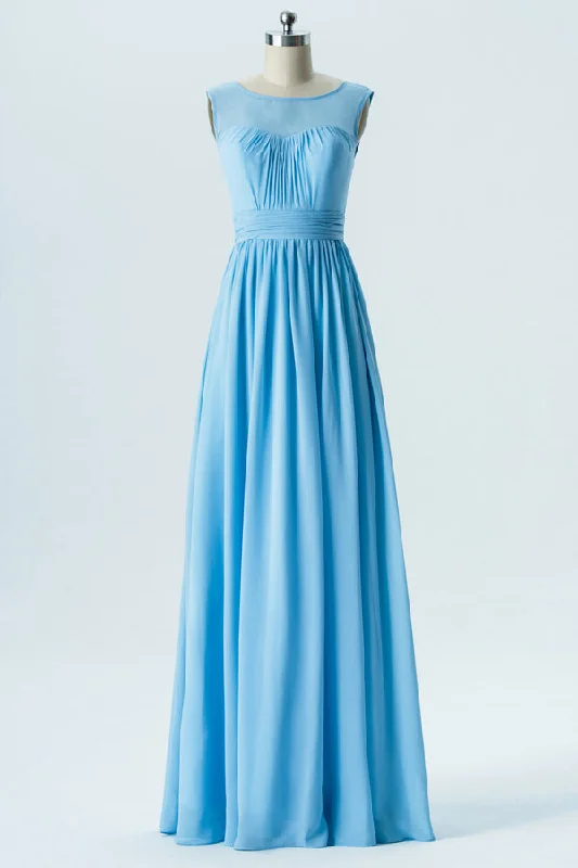 Blue Chiffon Sweetheart Backless Bridesmaid Dress Travel unclassified dresses