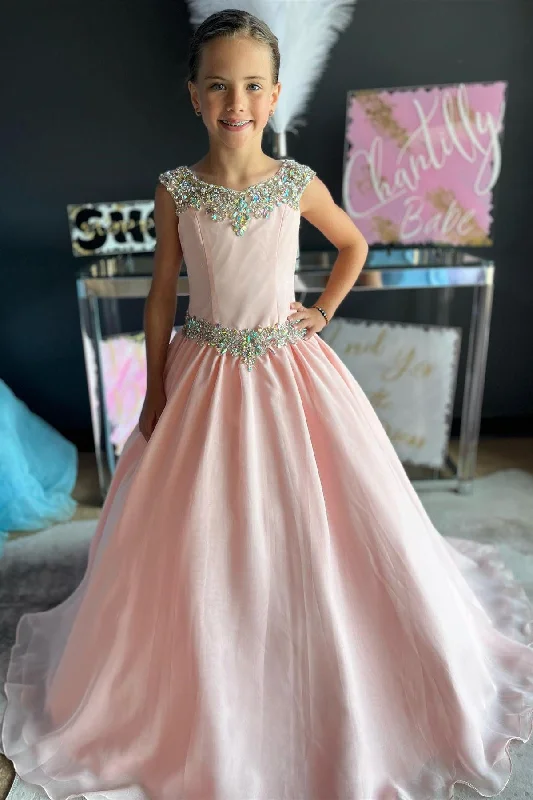 Blush Pink Rhinestones Girl Ball Gown Preppy unclassified dresses