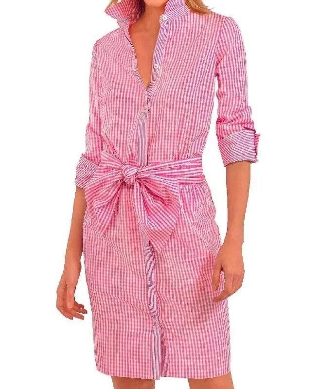 Breezy Blouson Gingham Dress In Pink Bold pattern unclassified dresses