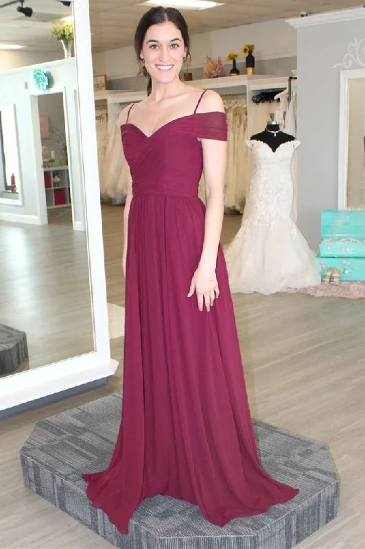 Burgundy Chiffon Cold-Shoulder A-Line Bridesmaid Dress Winter unclassified dresses