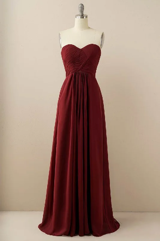 Burgundy Sweetheart Chiffon Bridesmaid Dress Discounted unclassified dresses