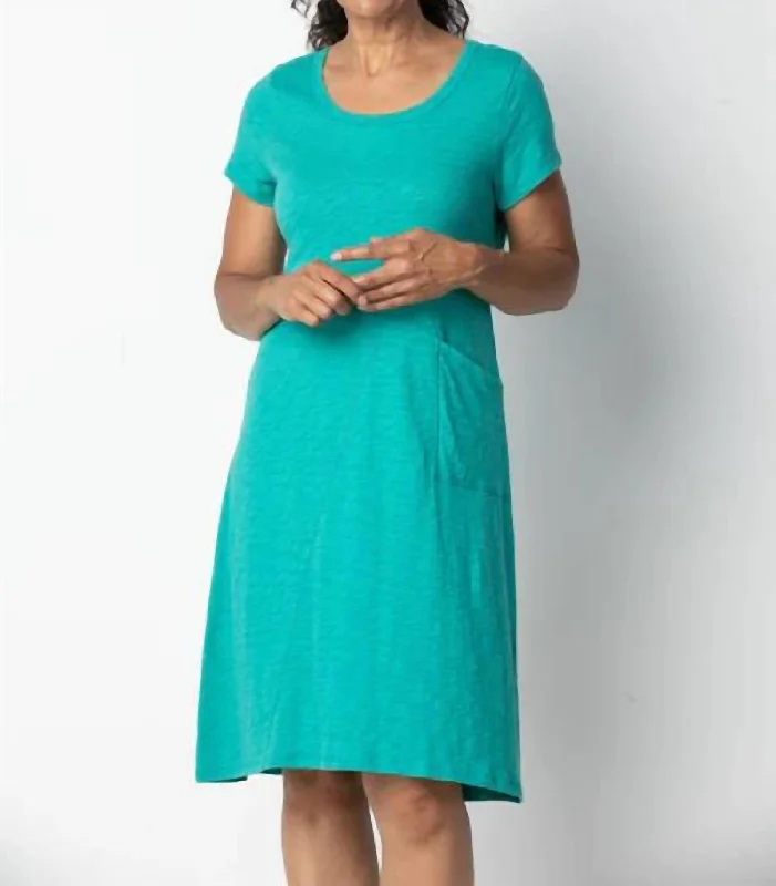 Cap Sleeve Pocket Dress In Green Beaded unclassified dresses