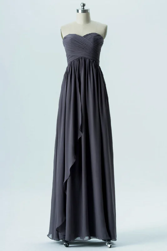 Charcoal Grey Chiffon Strapless Bridesmaid Dress Color block unclassified dresses