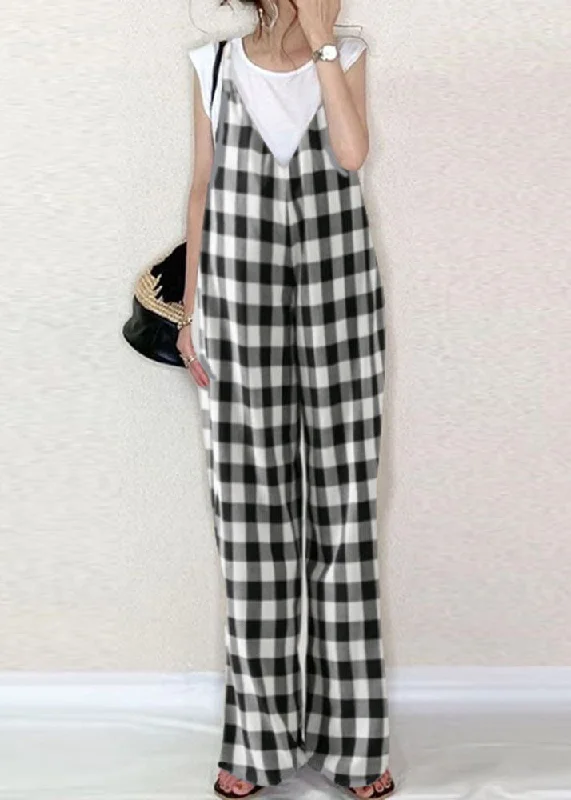 Classy Black White Plaid Oversized Cotton Overalls Jumpsuit Summer LY1320 Luxury unclassified dresses