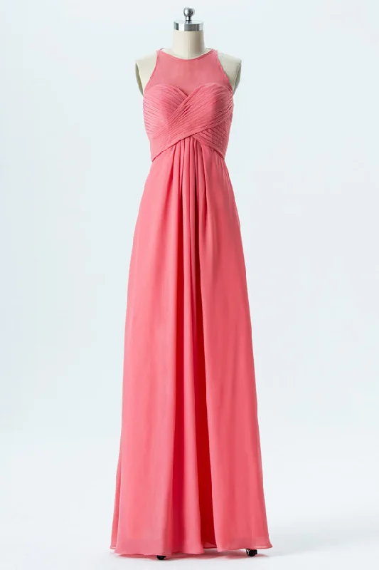 Coral Pink Sleeveless Backless Bridesmaid Dress Street style unclassified dresses