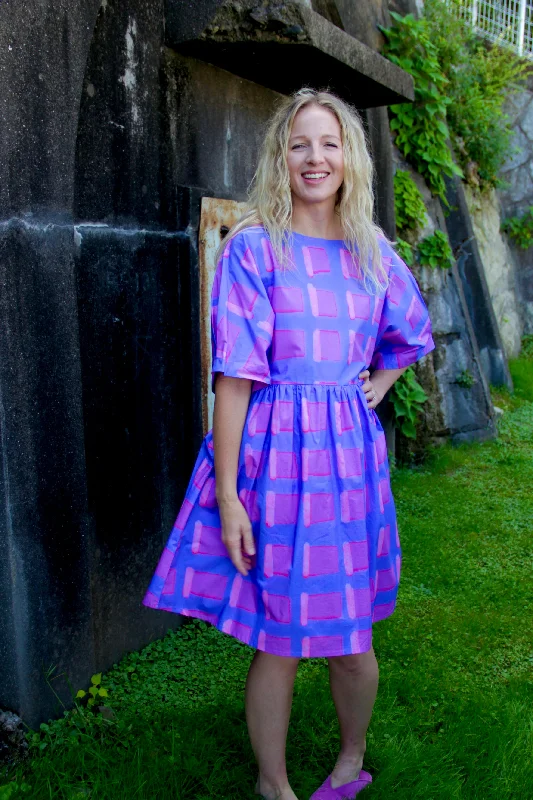 Blue and Violet Painted Plaid Oversized Dress Denim unclassified dresses