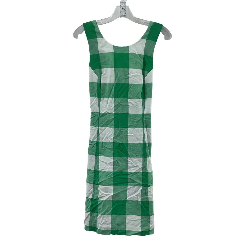 Crown & Ivy Hello Spring Women's Green Check Sheath Dress Size 2 Cotton Preowned Backless unclassified dresses