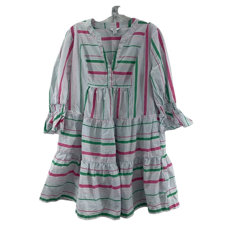 Crown & Ivy Women's Striped Boho Peasant Gray & Pink Swing Dress - Size S Sleeveless unclassified dresses