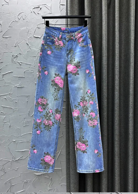 Cute Light Blue Print High Waist Straight Jeans Summer TY1094 Winter unclassified dresses