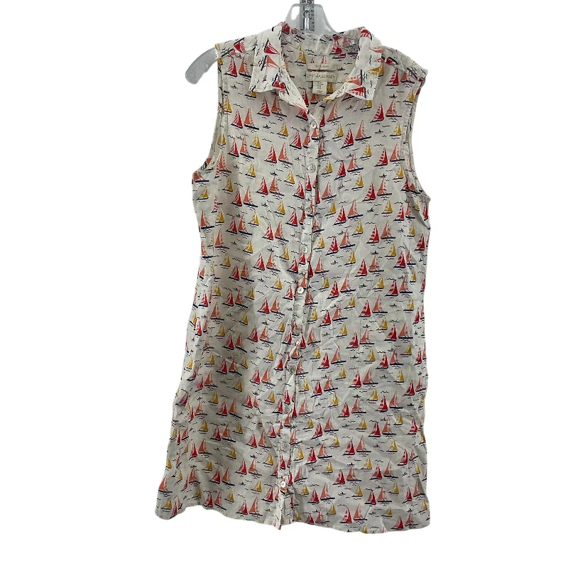 Cynthia Rowley Linen Sail Boats Button Up Beach Shift Dress Women's M Preowned Open-back unclassified dresses