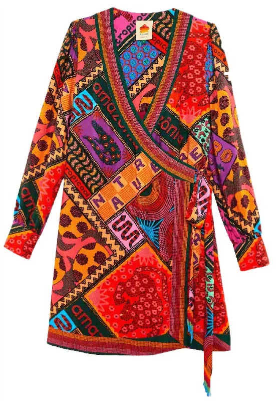 Dotted Patch Scarf Wrap Dress In Multi Open-back unclassified dresses