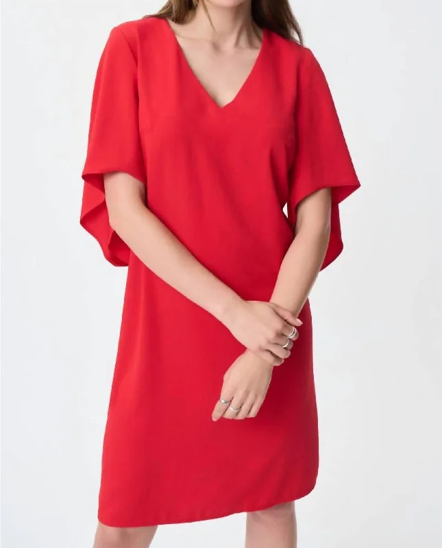 Draped Sleeves Shift Dress In Magma Red Elegant unclassified dresses