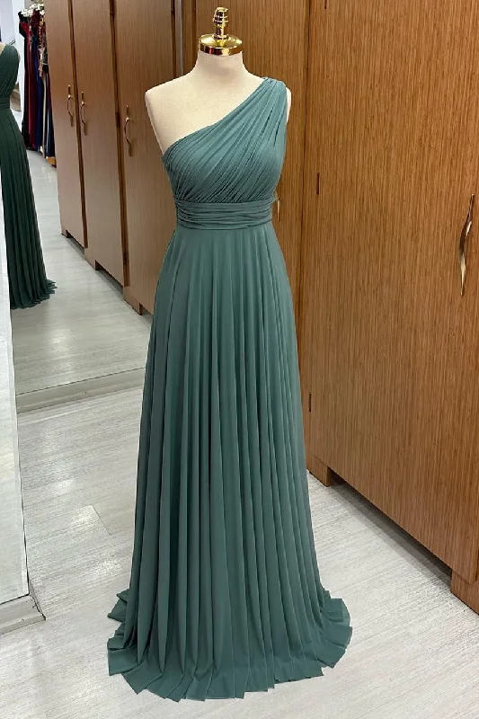 Dusty Sage One-Shoulder A-Line Chiffon Bridesmaid Dress High-low unclassified dresses