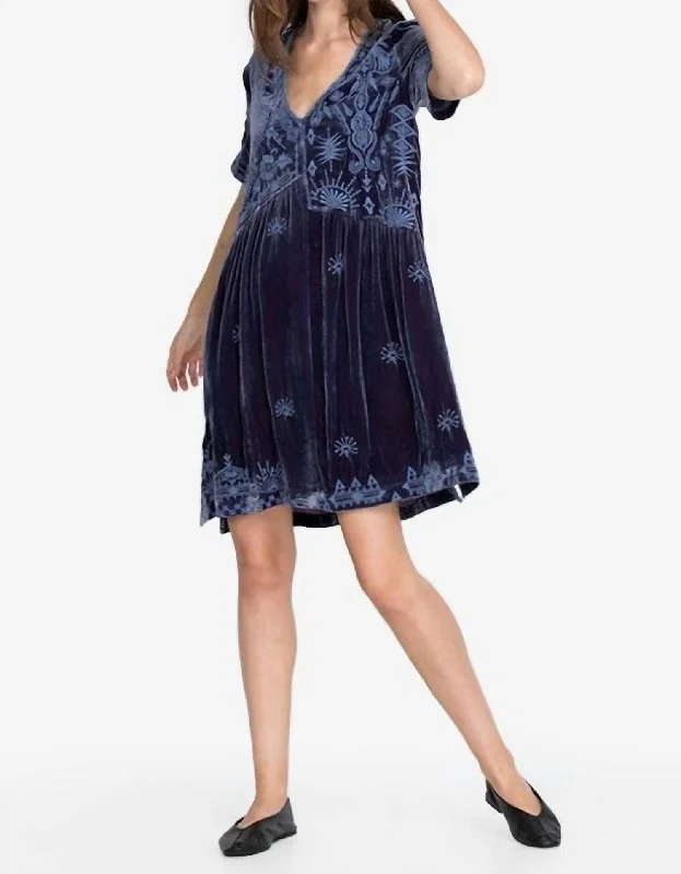 Dylan Velvet Asymmetrical Tunic Dress In Iridescent Blue Mesh unclassified dresses