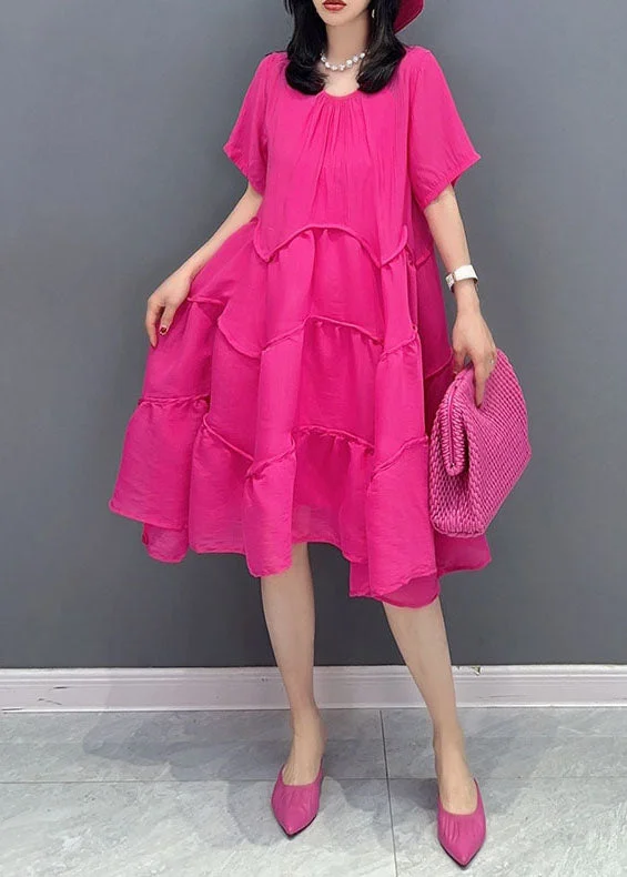 Fashion Rose O-Neck Wrinkled Patchwork Cotton Two Pieces Set Dresses Summer Tulle unclassified dresses