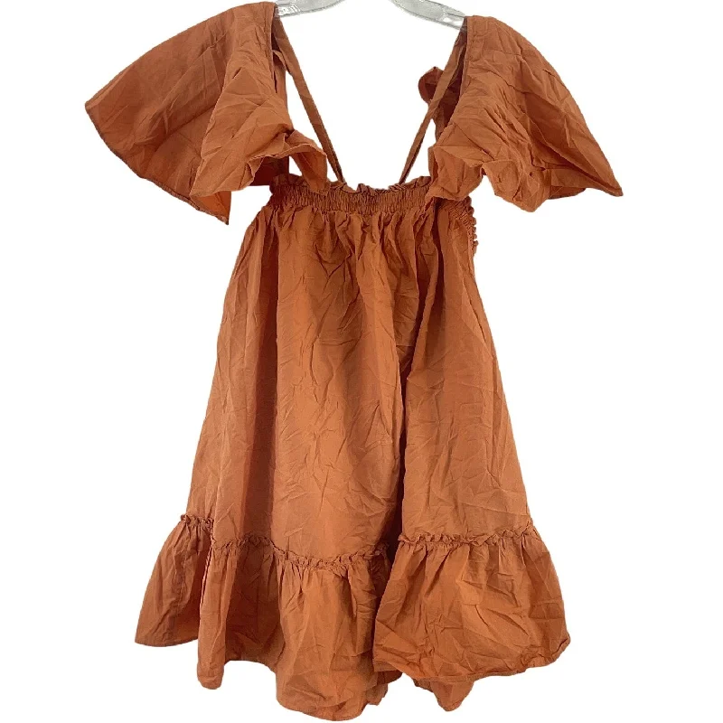 Free People Orange Pinafore Babydoll Ruffle Dress Knee Length Cotton Women’s M Breathable unclassified dresses