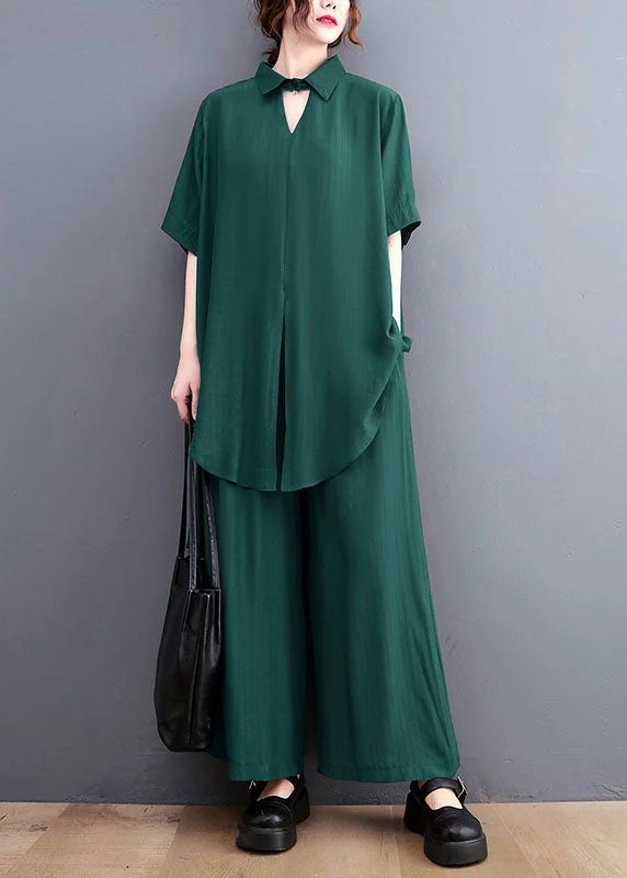 French Green Oversized Side Open Draping Silk Two Piece Set Women Clothing Summer LY1489 Date night unclassified dresses