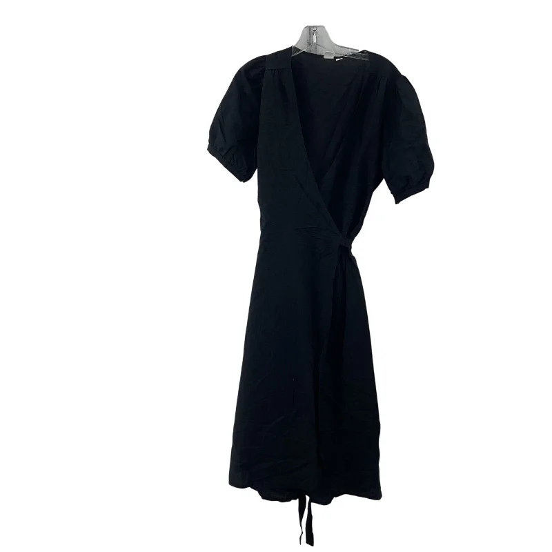 Gap Black Linen Low V Neck Wrap Knee Length Dress Size L Women's Preowned Flowy unclassified dresses