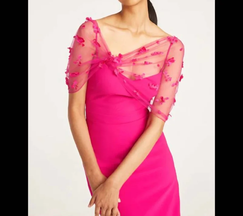 Gia Beaded Shawl Dress In Fuschia Pink-055 Long sleeve unclassified dresses