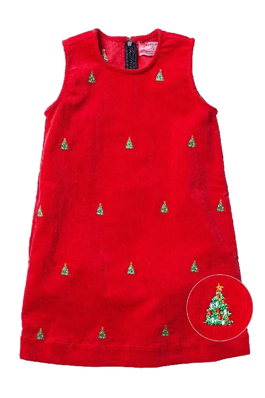 Castway Girls Shift Dress Corduroy Crimson/Christmas Tree Ruffled unclassified dresses