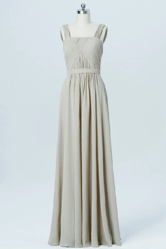 Grey Chiffon Wide Straps Banded Waist Bridesmaid Dress Comfortable unclassified dresses