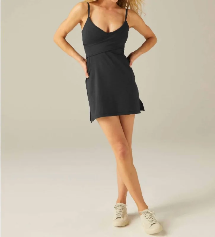 Heather Rib Skip Town Dress In Black Heather Engagement unclassified dresses