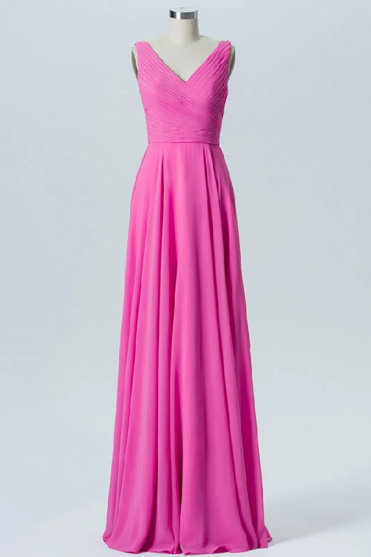 Hot Pink Sleeveless Bow Back Bridesmaid Dress Unique unclassified dresses