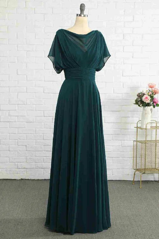 Hunter Green Chiffon Bateau Banded Waist Bridesmaid Dress Printed unclassified dresses