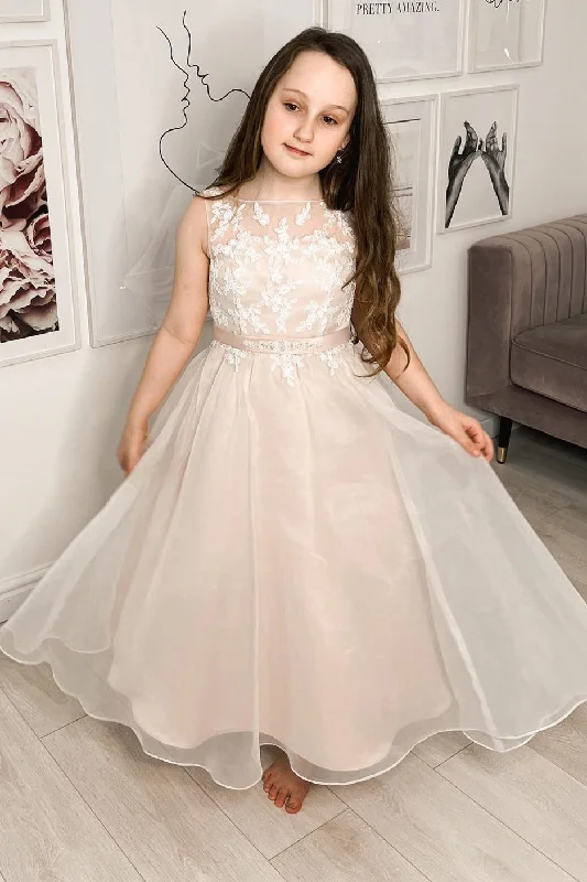 Ivory Bateau Appliques A-Line Flower Girl Dress Vacation unclassified dresses