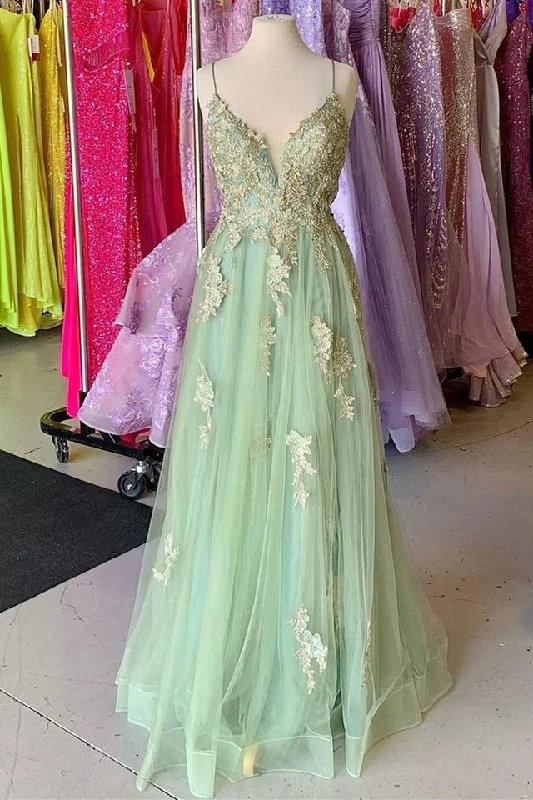 Ivy Beaded Embroidery Cutout Back A-Line Prom Dress with Slit Trendy unclassified dresses