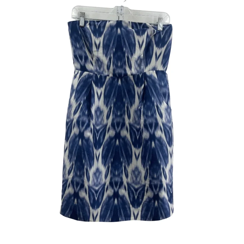 J.Crew Silk Women's Abstract Strapless A-Line Dress Blue/White Size 4 Preowned Ruffled unclassified dresses