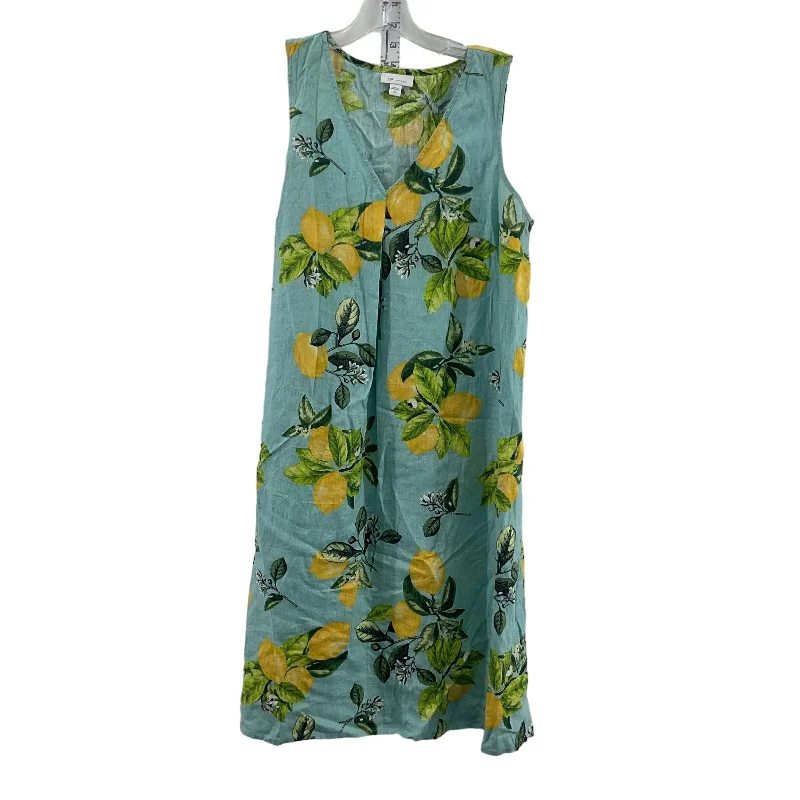 J.Jill Blue Linen Lemon Print A-Line Shift Dress Size S Tall Preowned Women's Ruched unclassified dresses