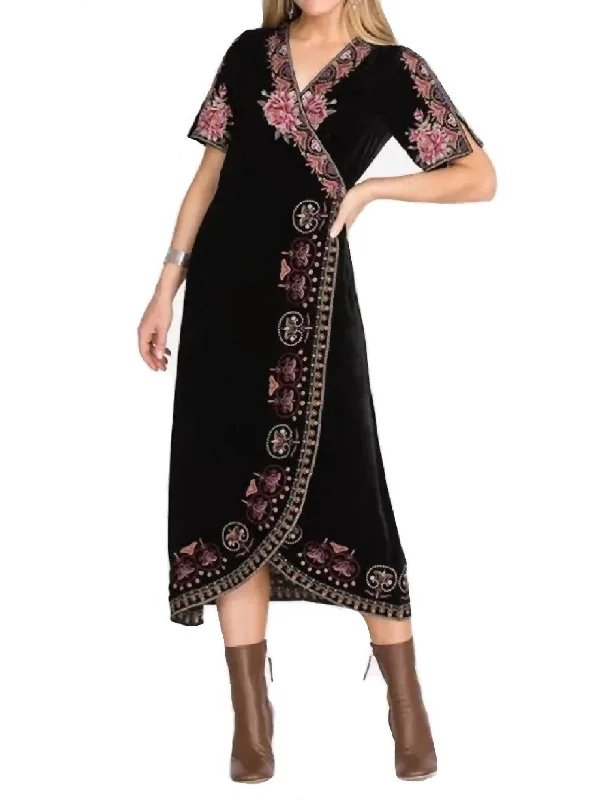 Joanna Velvet Wrap Dress In Black Beaded unclassified dresses